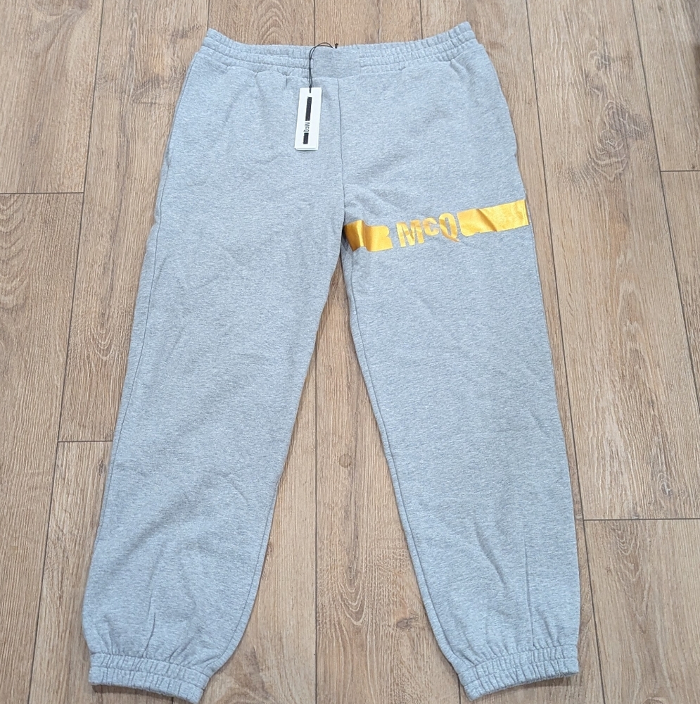 $345 Mens McQ Alexander McQueen Small Foil Logo Jogger Pants Gray XL